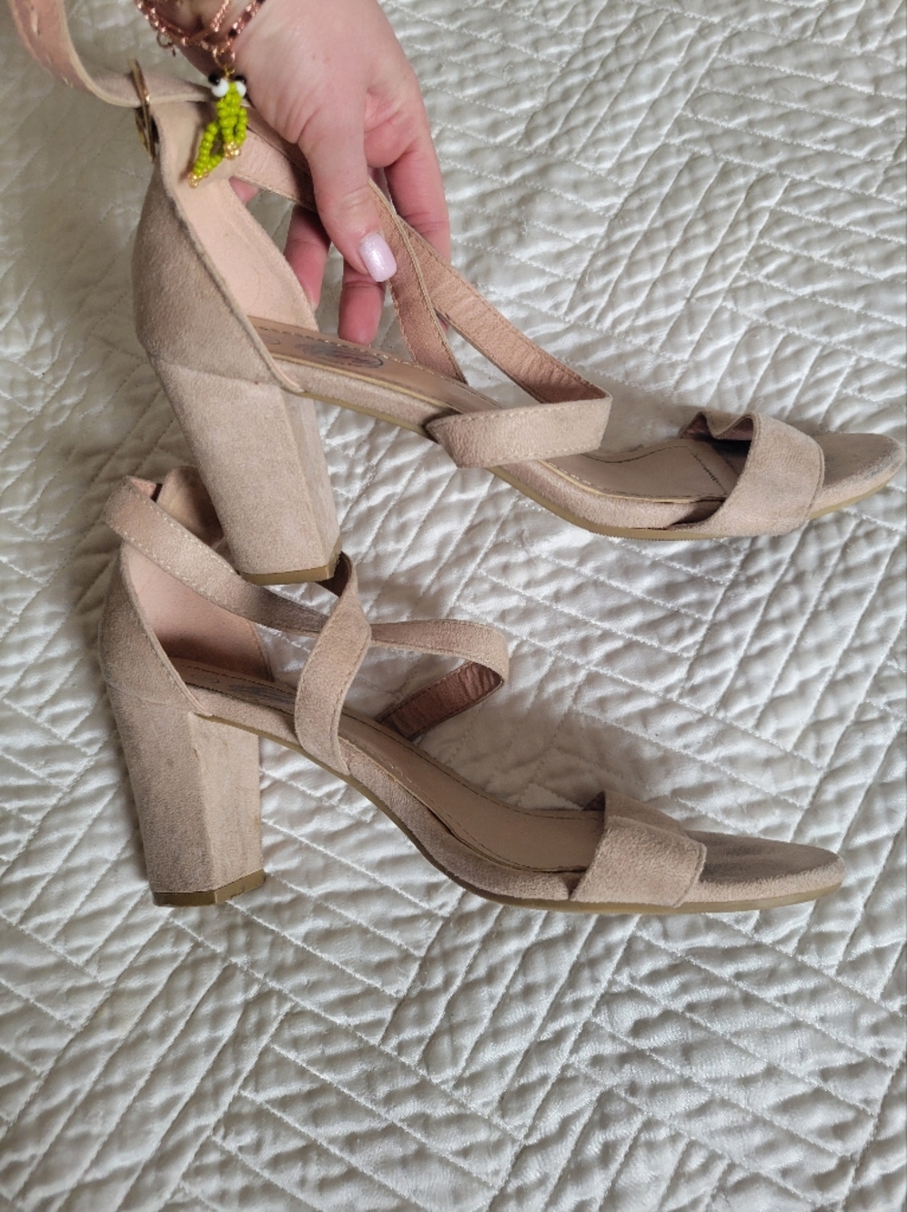 Nude Strappy Block Heel Sandals Minimalist Wedding Guest Chic Size 8 - Picture 6 of 7